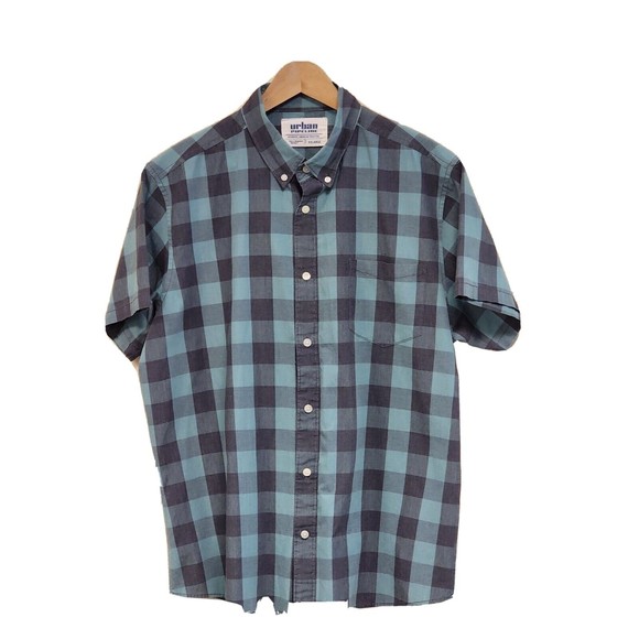 Urban Pipeline Shirt Men 2XL Teal Plaid Short Sleeve - Picture 1 of 13